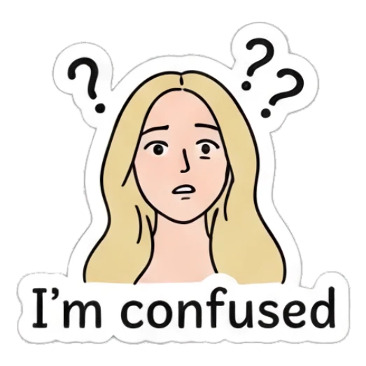 Blonde girl looking confused with question marks and text I'm confused Blonde Girl Daily Vibes sticker for expressive chats and social replies.