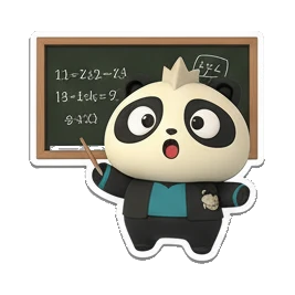Panda as a teacher at a chalkboard with 'STRONG' text. Cosmic Panda Adventures sticker for expressive chats and social replies.