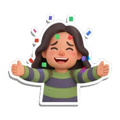 Girl with arms wide open celebrating with confetti Cheerful Girl Daily Life sticker for expressive chats and social replies.