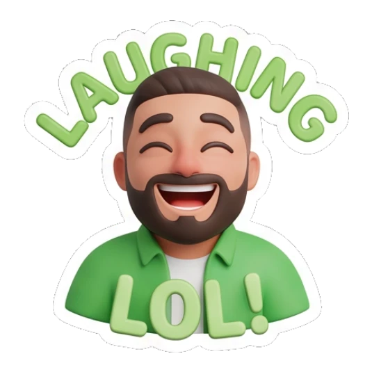 Laughing bearded man with eyes closed, LAUGHING LOL Bearded Buddy Daily Vibes sticker for expressive chats and social replies.