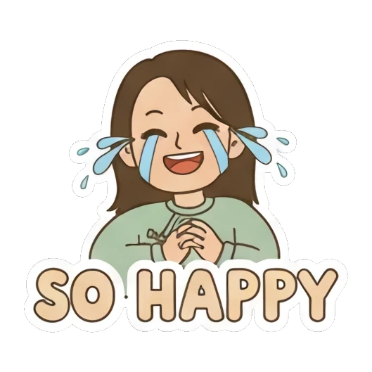 Happy girl crying tears of joy Playful Girl Daily Expressions sticker for expressive chats and social replies.