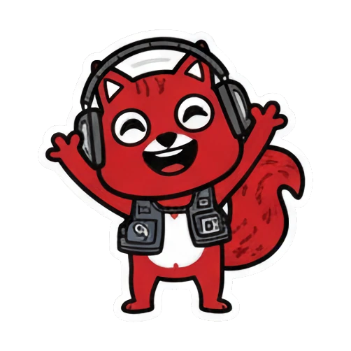 开心的红松鼠挥手 Red Squirrel Rocker sticker for expressive chats and social replies.