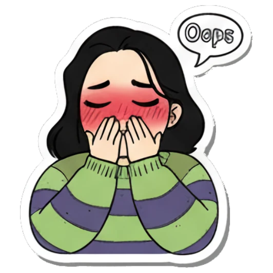 Girl blushing with Oops text Daily Life of a Girl sticker for expressive chats and social replies.