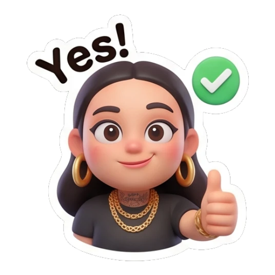 Girl giving a thumbs up with a checkmark, text Yes. Chic Urban Girl Vibes sticker for expressive chats and social replies.