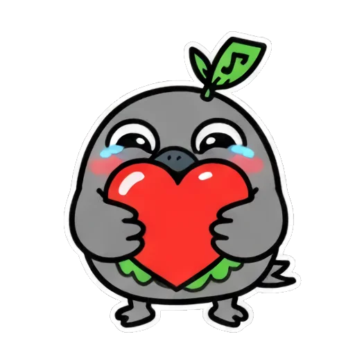 捧着爱心大笑的小鸟 Cute Leaf Bird Expressions sticker for expressive chats and social replies.