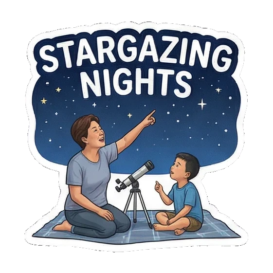 妈妈和儿子夜晚观星 Mom & Son's Summer Fun sticker for expressive chats and social replies.