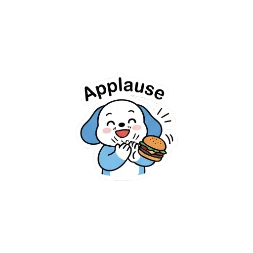 Happy puppy clapping with burger Blue Puppy Burger Buddy sticker for expressive chats and social replies.