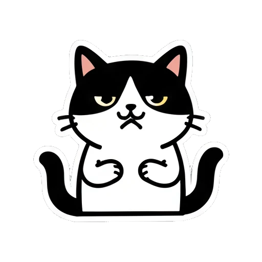 Grumpy cat with crossed arms and text '鄙视' Black and White Cat Daily sticker for expressive chats and social replies.