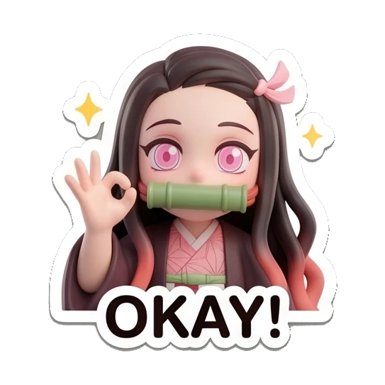 Nezuko making an OK gesture with a smile Nezuko Cute 3D Moments sticker for expressive chats and social replies.