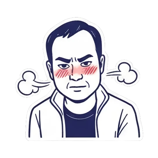 Man blushing with steam from ears Cool Guy Daily Life sticker for expressive chats and social replies.