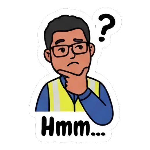 Worker thinking with a hand on chin Busy Worker Daily Life sticker for expressive chats and social replies.