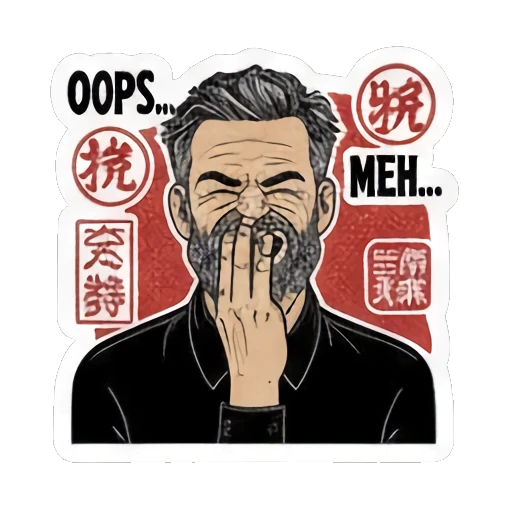 Man laughing, surprised, confused Ukiyo-e Man's Moods sticker for expressive chats and social replies.