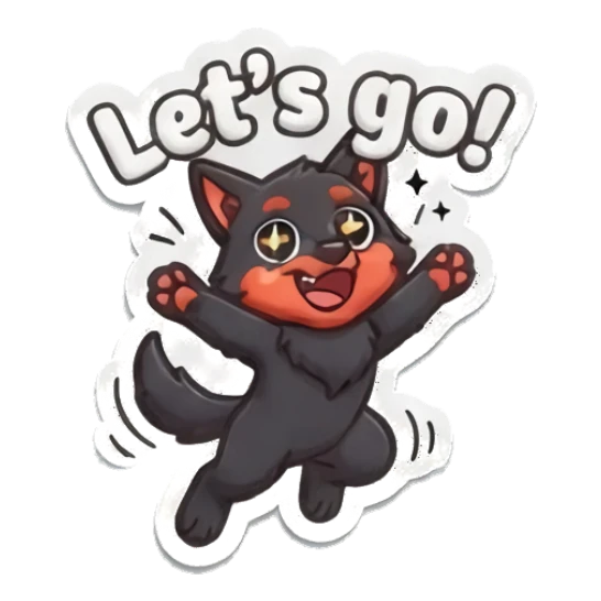 Energetic jumping wolf saying Let's go Puffy Wolf Moods sticker for expressive chats and social replies.