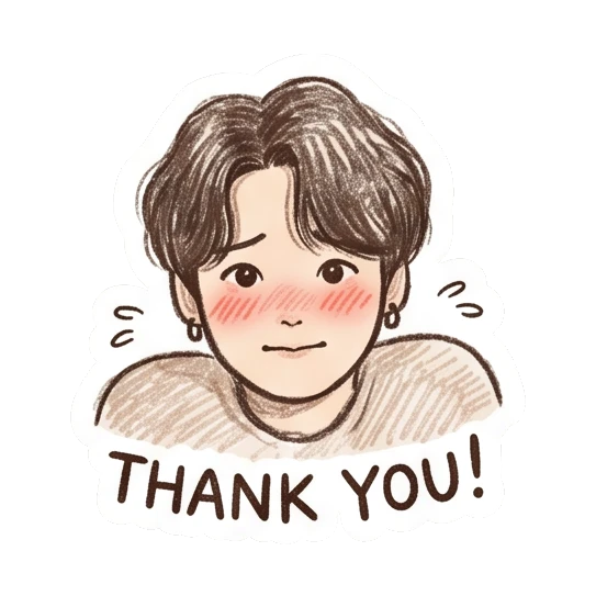 Boy blushing with gratitude, text THANK YOU! Crayon Boy Daily Moods sticker for expressive chats and social replies.