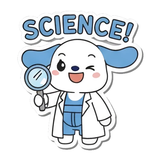 Puppy using magnifying glass with SCIENCE! Little Scientist Puppy sticker for expressive chats and social replies.