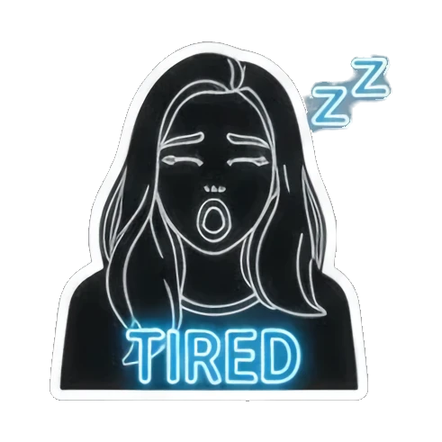 霓虹女孩疲惫TIRED Neon Glow Girl sticker for expressive chats and social replies.