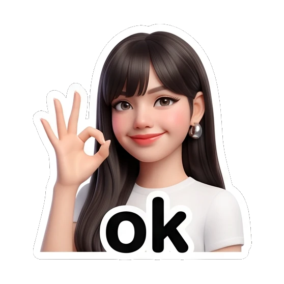 Cute girl making an OK hand gesture with 'ok' text Cute 3D Girl Expressions sticker for expressive chats and social replies.
