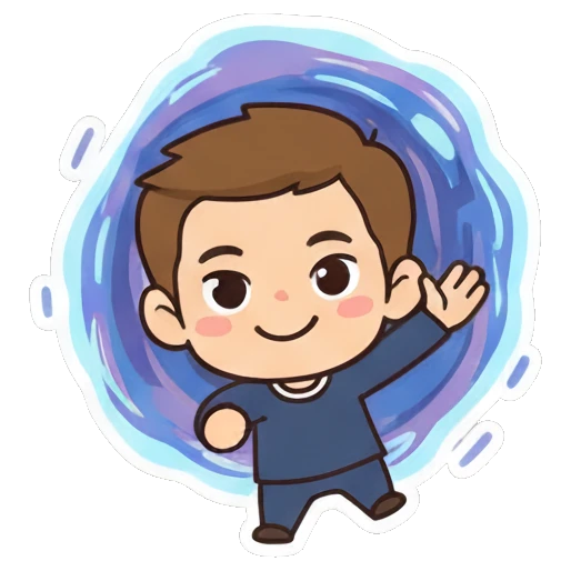 Chibi boy waving hello inside a portal Cheerful Chibi Boy Daily sticker for expressive chats and social replies.