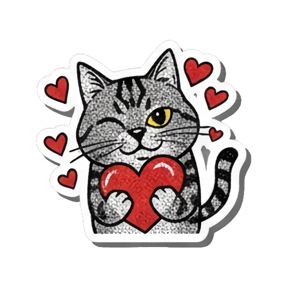 Cat holding a heart Gritty Punk Tabby sticker for expressive chats and social replies.