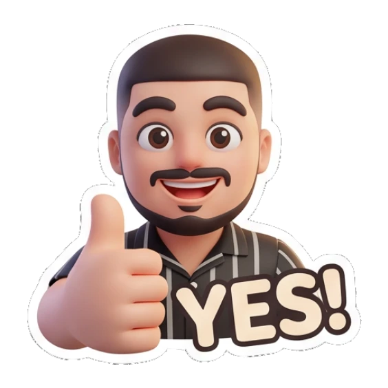 Bearded man giving a thumbs up with 'YES!' text. Modern Bearded Guy sticker for expressive chats and social replies.