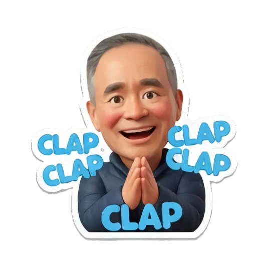Man clapping hands together saying 'CLAP' Cheerful Middle-Aged Gentleman sticker for expressive chats and social replies.