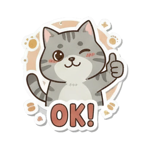 小猫竖起大拇指说OK Playful Grey Tabby sticker for expressive chats and social replies.