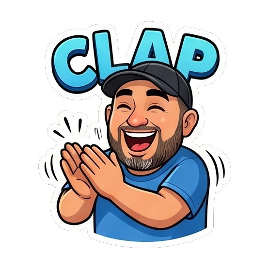 Bearded man clapping enthusiastically, 'Clap'. Bearded Guy Daily Vibes sticker for expressive chats and social replies.