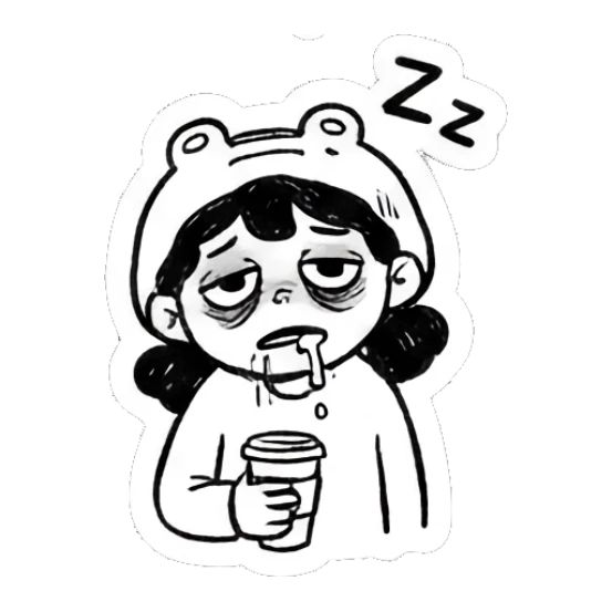 Girl in frog hat sleeping with coffee cup and Zz text Froggy Girl Doodles sticker for expressive chats and social replies.
