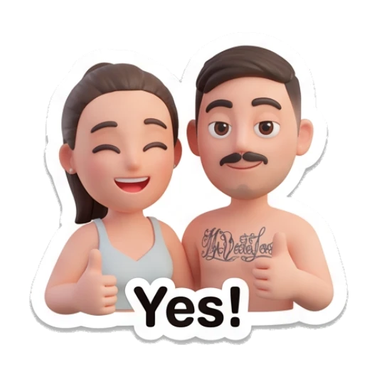 Couple giving thumbs up with text Yes! Our Daily Vibes sticker for expressive chats and social replies.