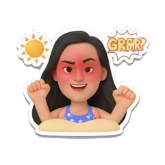 Girl angry with red face, text GRAR Summer Beach Girl Vibes sticker for expressive chats and social replies.