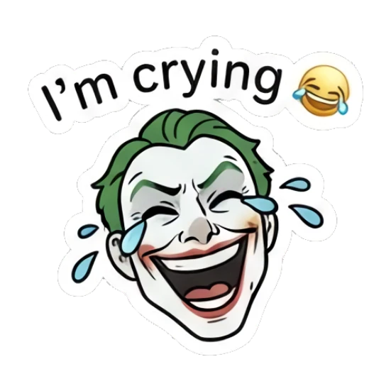 Joker laughing hysterically with tears Joker Comic Expressions sticker for expressive chats and social replies.