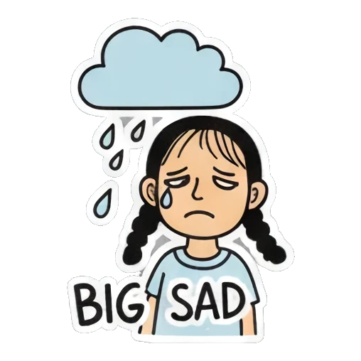 女孩伤心流泪BIG SAD Playful Pigtail Girl sticker for expressive chats and social replies.