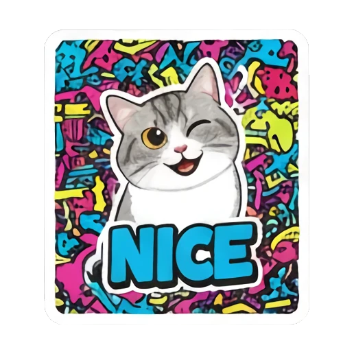 Cat winking happily with NICE text Retro Graffiti Cat Vibes sticker for expressive chats and social replies.
