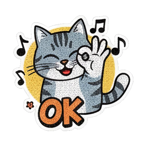 灰猫比OK手势 Vintage Comic Cat Expressions sticker for expressive chats and social replies.