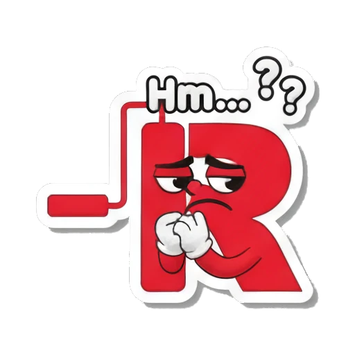 Letter R looking thoughtful with text Hm Red Letter R Adventures sticker for expressive chats and social replies.
