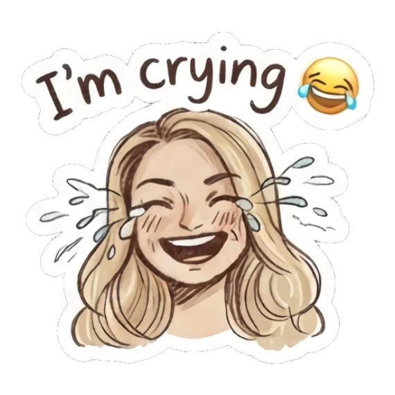 Blonde girl laughing with tears of joy Charming Blonde Doodle Girl sticker for expressive chats and social replies.