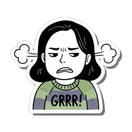 卡通人物生气地GRRR Girl's Daily Moods sticker for expressive chats and social replies.