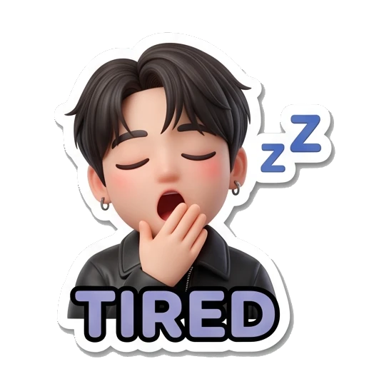 Charming boy yawning while sleepy with 'TIRED' text Charming Boy Daily Expressions sticker for expressive chats and social replies.