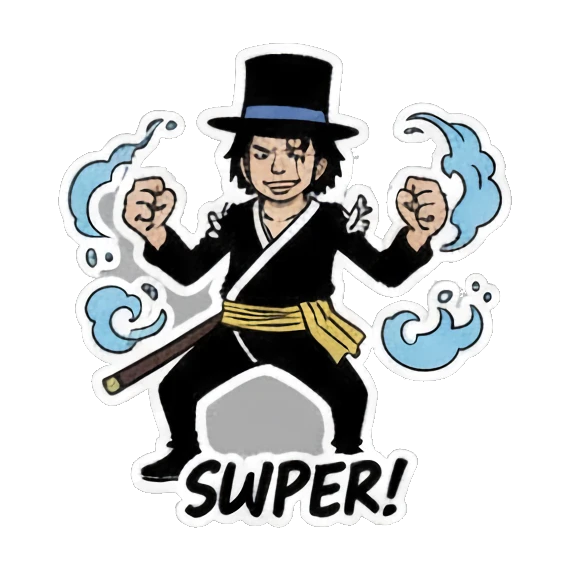 fighter using water breath Anime Adventure Crew sticker for expressive chats and social replies.
