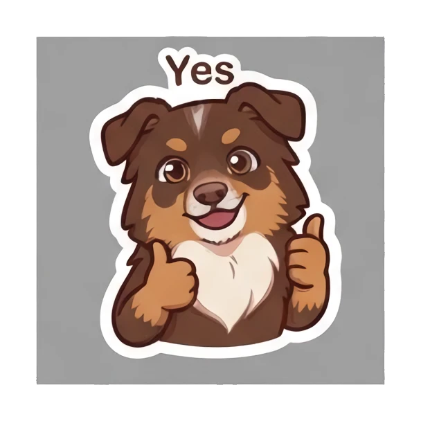 Aussie dog giving a double thumbs up with a happy expression. Cheerful Aussie Buddy sticker for expressive chats and social replies.