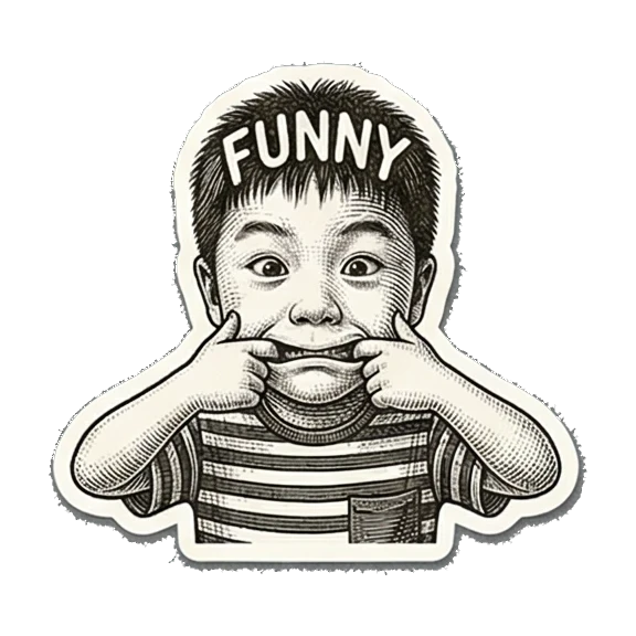 Funny boy making a face. Little Boy's Engraved Emotions sticker for expressive chats and social replies.
