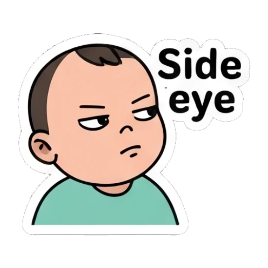 Baby giving a side eye look. Little Baby Daily Moods sticker for expressive chats and social replies.
