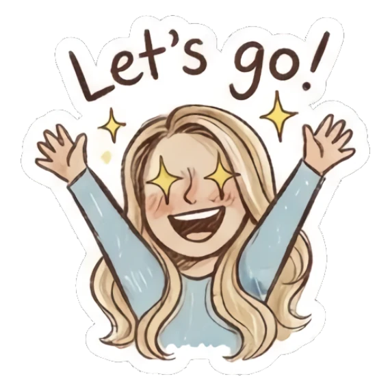Excited blonde girl with starry eyes saying Lets go Charming Blonde Doodle Girl sticker for expressive chats and social replies.