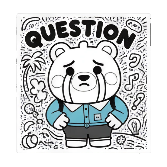 Bear looking confused with QUESTION text and teardrops Doodle Bear Summer Vibes sticker for expressive chats and social replies.