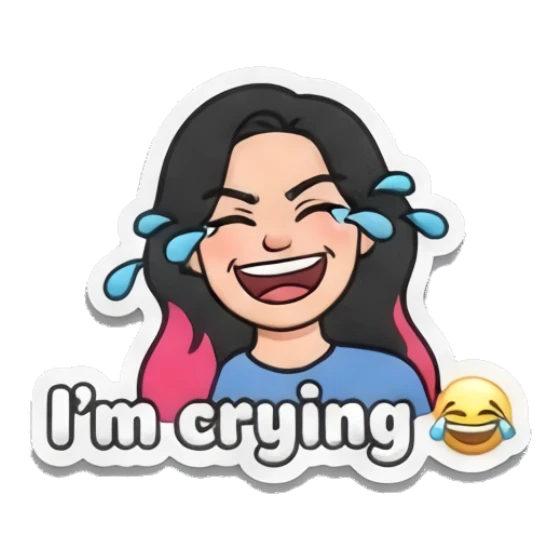 Girl laughing with tears, text I'm crying Puffy Girl Daily Vibes sticker for expressive chats and social replies.
