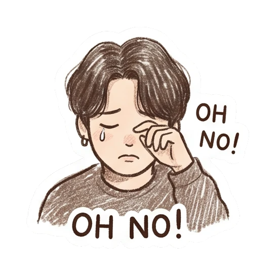 Boy crying and wiping eyes, text OH NO! Crayon Boy Daily Moods sticker for expressive chats and social replies.