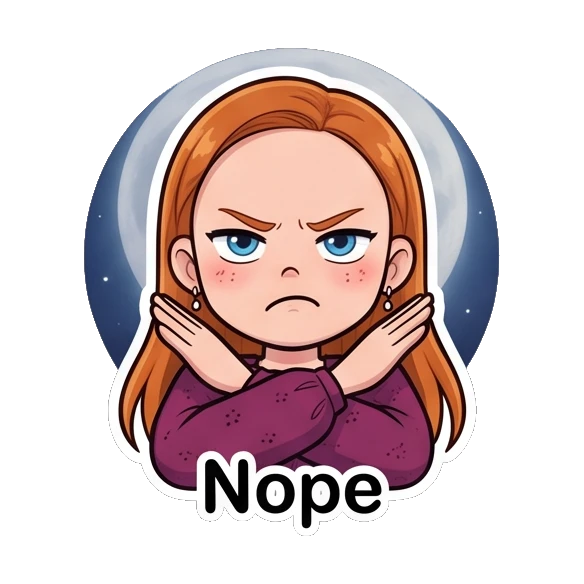 Ginger girl looking stern with arms crossed in a rejection pose Ginger Girl Daily Life sticker for expressive chats and social replies.