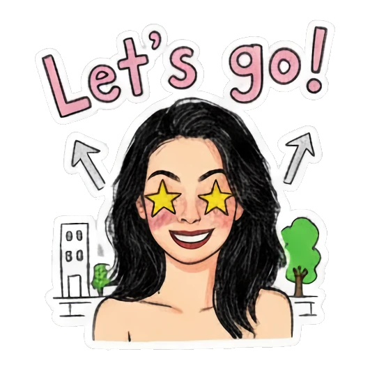 Girl with star eyes looking excited with text Let's go Doodle Girl Daily Vibes sticker for expressive chats and social replies.