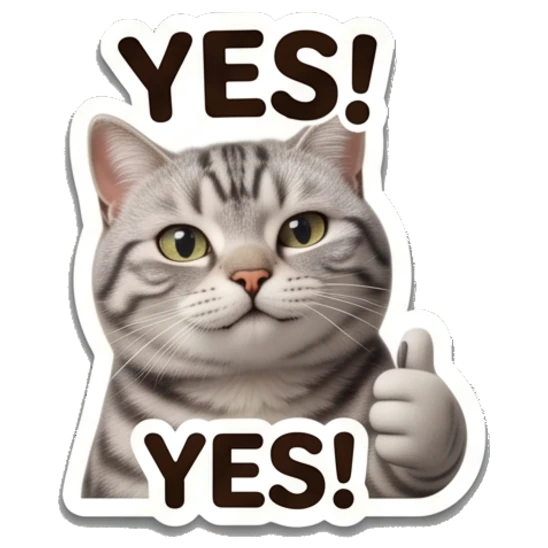 Happy tabby cat giving thumbs up with YES! text Tabby Cat Daily Expressions sticker for expressive chats and social replies.