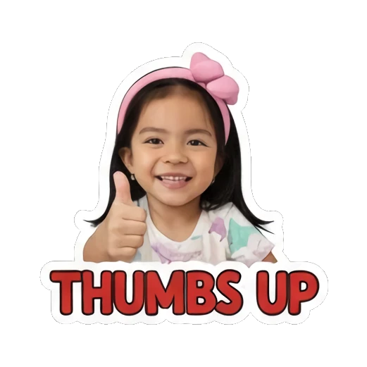 Little girl giving a thumbs up with THUMBS UP text Little Girl Daily Expressions sticker for expressive chats and social replies.